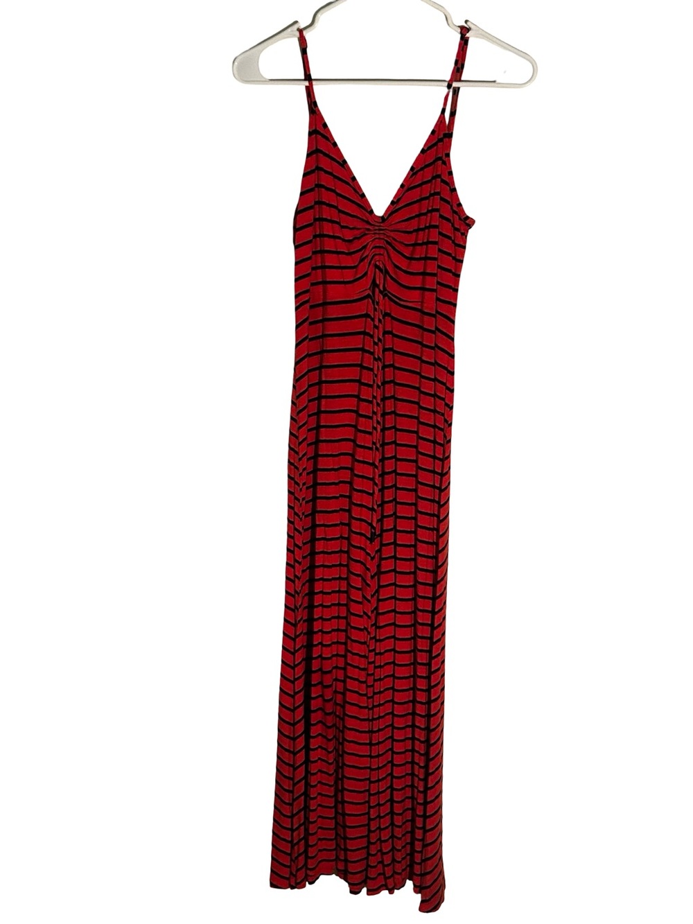 Pink and navy stripes romper with V-Neck